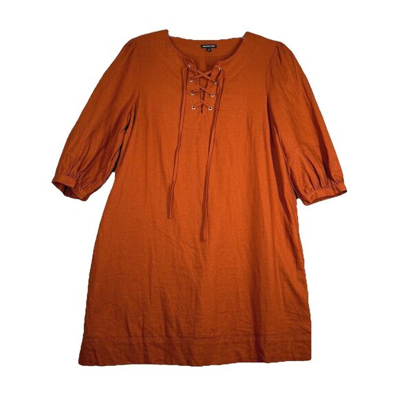 Who What Wear Dress Womens Medium Brunt Orange Linen Blend Bohemian Peasant‎ - Picture 1 of 7